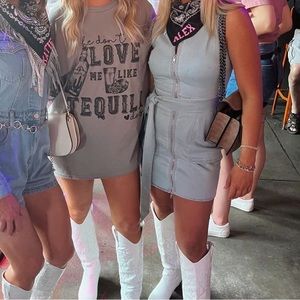 Denim dress (photographed on the right) with collar and belt